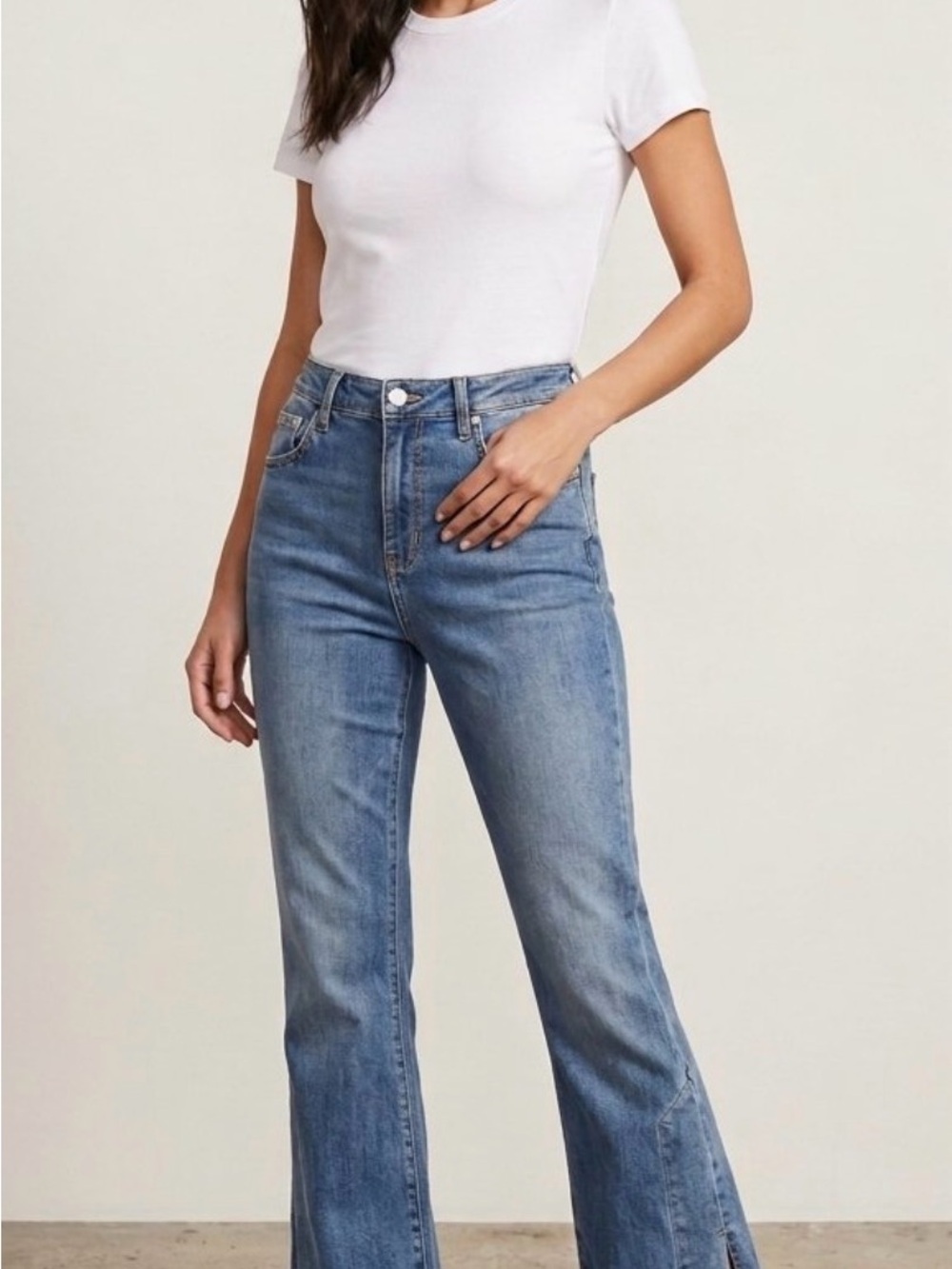 Pilcro women’s High-Rise Medium Blue Flare Bootcut Side splits Jeans Sz30 NWOT